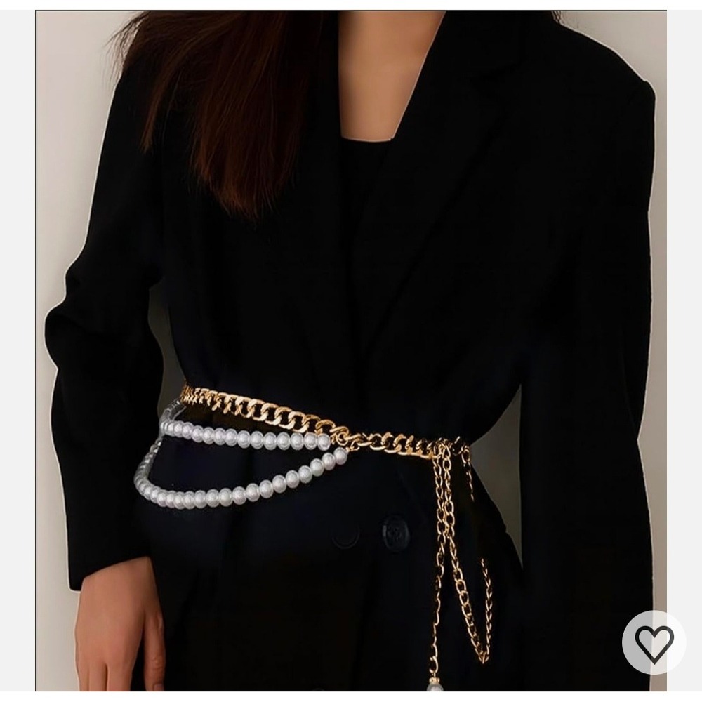 Gold Tone Chain Pearl Layered Waist Belt For Women Fashion Accessory